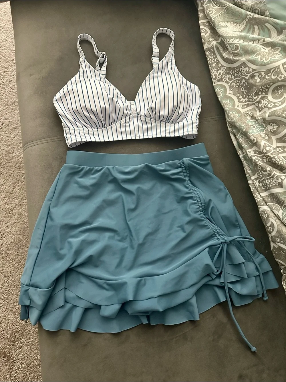 Blooming Jelly Two Piece Striped Bralette Top & Ruffle High Waisted Swimsuit